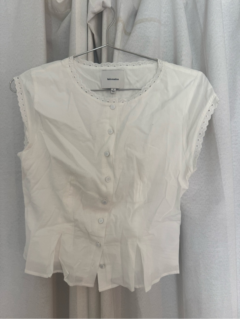 Reformation ivory short sleeve mini skirt set